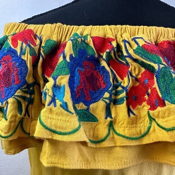 Umgee Shirt Womens S Yellow Off Shoulder sleeveless Floral Embroidered Boho - Picture 3 of 6